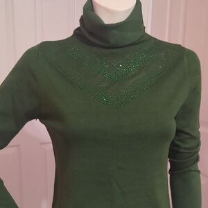 Olive Green Turtleneck Sweater with Bead Embellishment